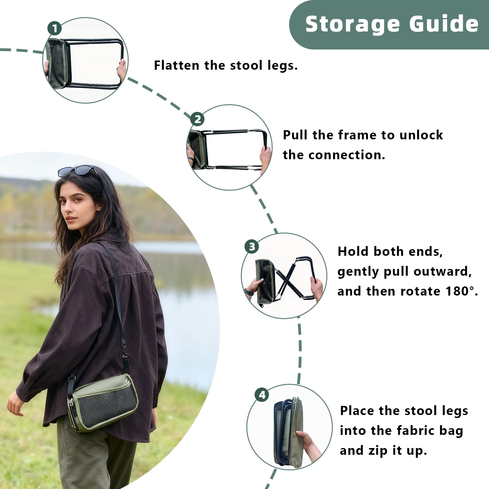 Sgabello Pieghevole Portatile, Sedia Pieghevole Campeggio, Sedia da pesca, Sedia da Campeggio Pieghevole Compatta, Con Cinghie per Spalla Ideale per Pesca, Schizzi, Barbecue e Attività All'aperto