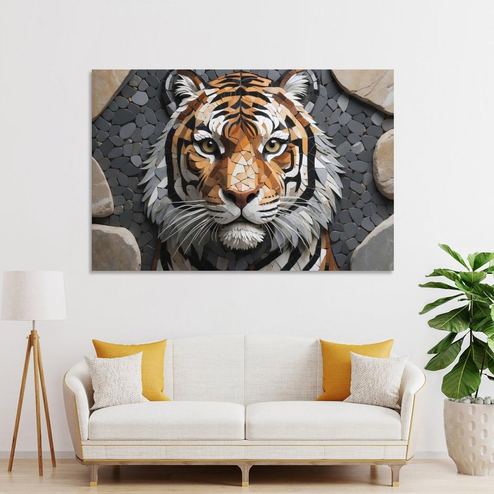 Junmoney Wall Art Print Mosaic Tiger Portrait, 24x36inch(60x90cm), for Home Lounge, Bedroom Or Reading Nook, Modern Wall Decor for Cosy Interiors