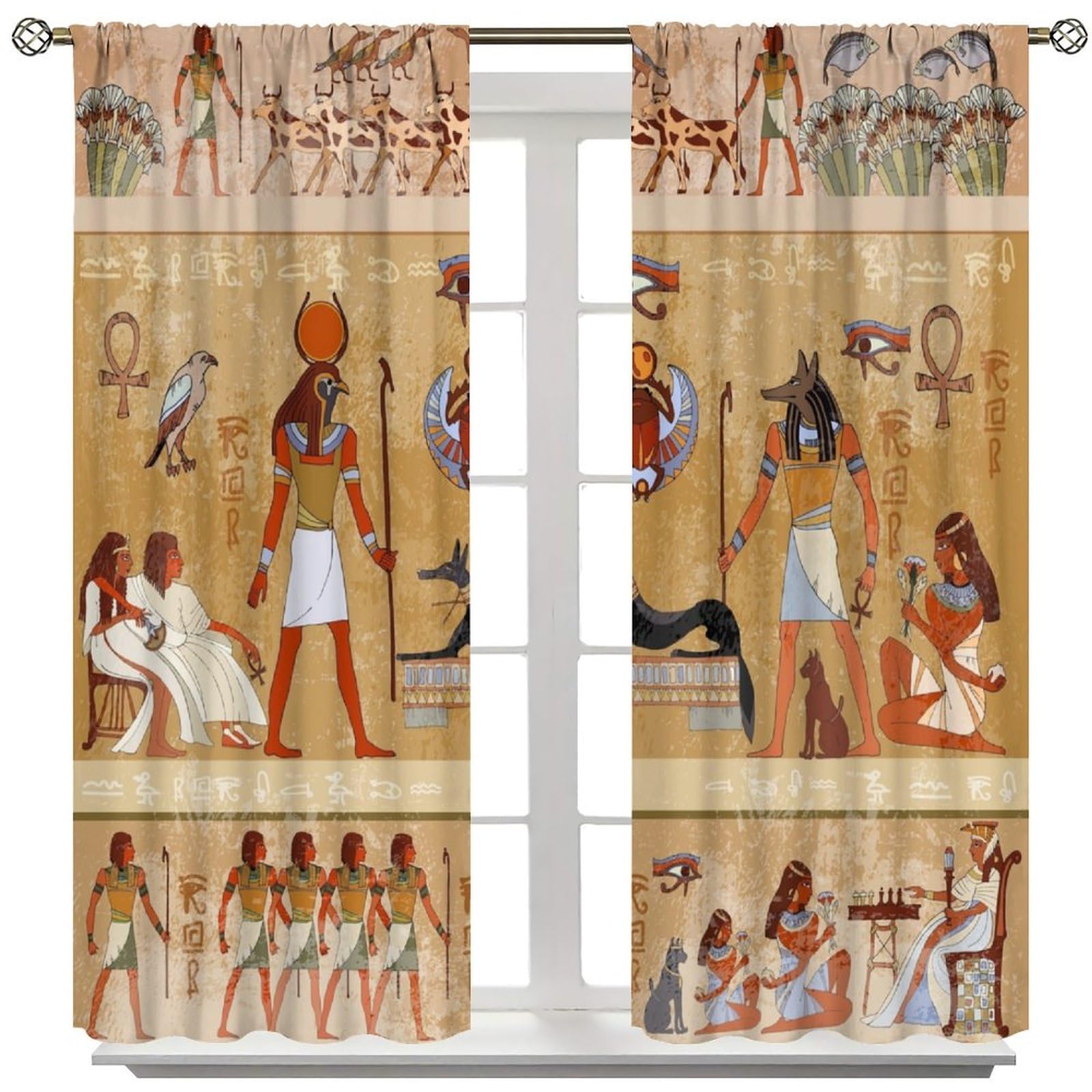 SHElifestyle Vintage Ancient Egypt Curtains, Mysterious Old Egypt African Pharaoh Theme Window Treatments for Living Room, Egyptian Culture Window