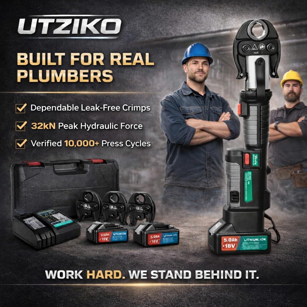 18V Electric Pipe Crimping Tool, ProPress Tool for 1/2" 3/4" 1" Pipes, Compatible with Standard Press Fittings, 360° Rotation, 3 Jaws, Automatic Crimper for Plumbers