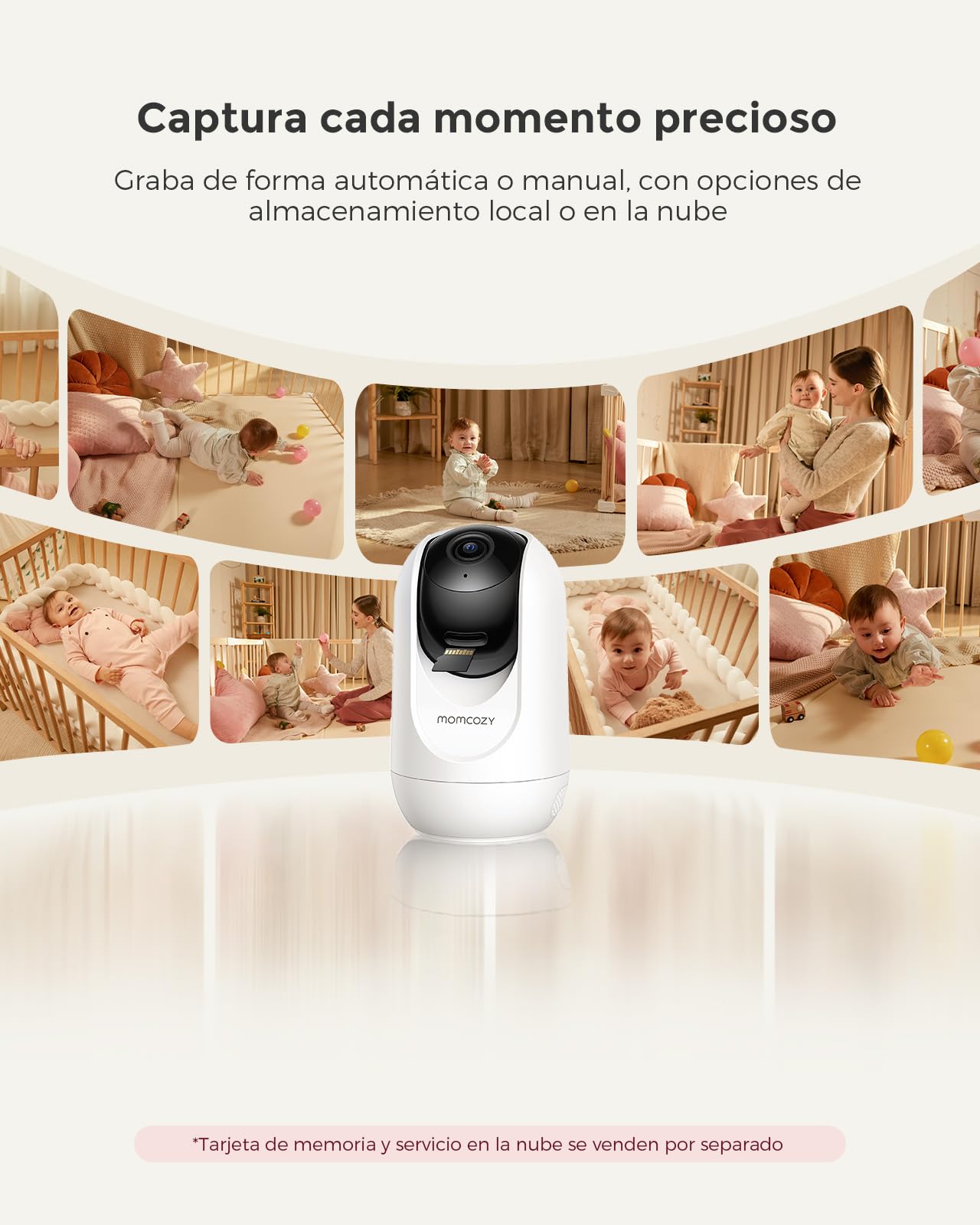 momcozy Vigilabebés WiFi de 5" con Cámara HD, Audio Bidireccional, Zoom 4X, Detección de Movimiento y Llanto, Zona Segura, Visión Nocturna Clara, Grabación de Foto y Vídeo