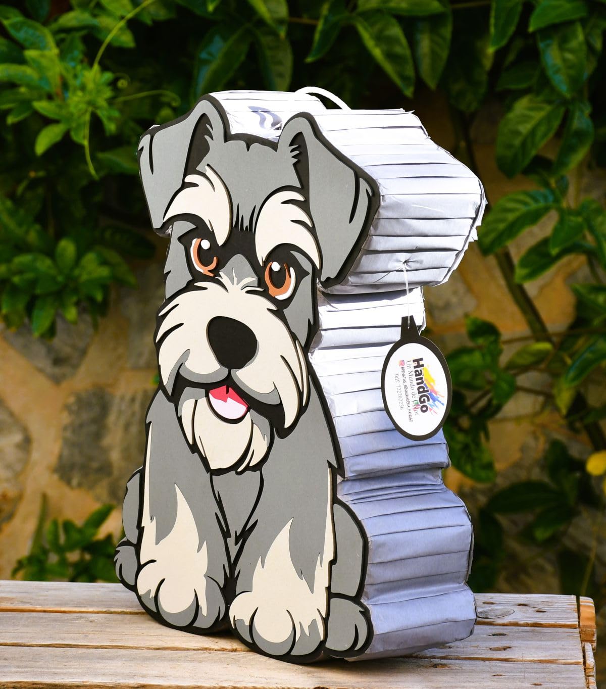 Piñata cumpleaños infantil hecha a mano Perrito Schnauzer (Grande 60x45x10 Centímetros)