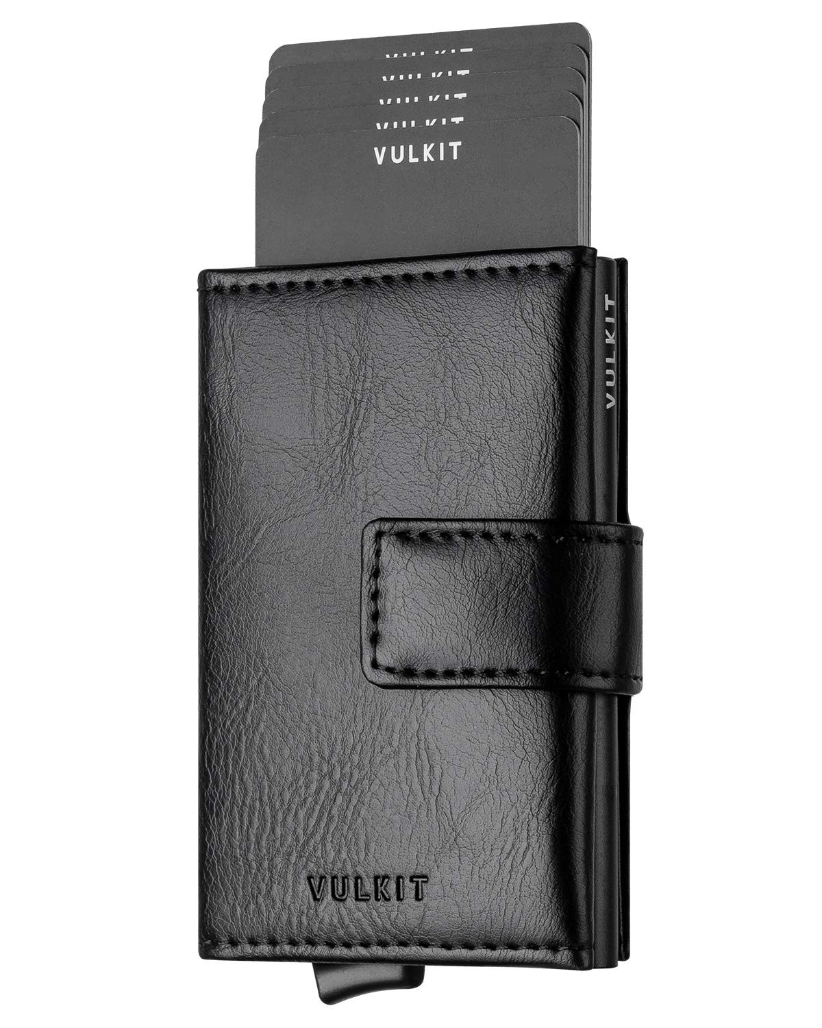 VULKITRFID Card Wallet for Men, Slim Compact Men's Wallet, Leather RFID Blocking Credit Card Holder Wallet, Trifold Thin Metal Security Pop Up Wallet, Gift Box Packing