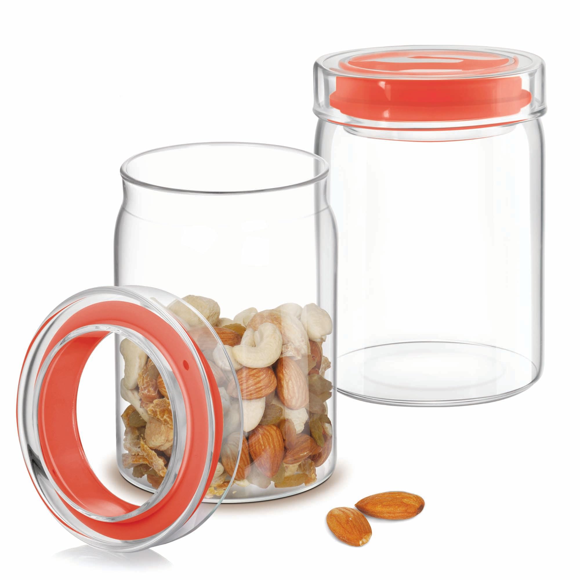 Treo By Milton Alin Jar with Glass lid, Set of 2, 800 ml Each, Transparent |Microwave Safe | Food Storage Container | Snacks, Cookies, Dry Fruits, Spices, Pickles