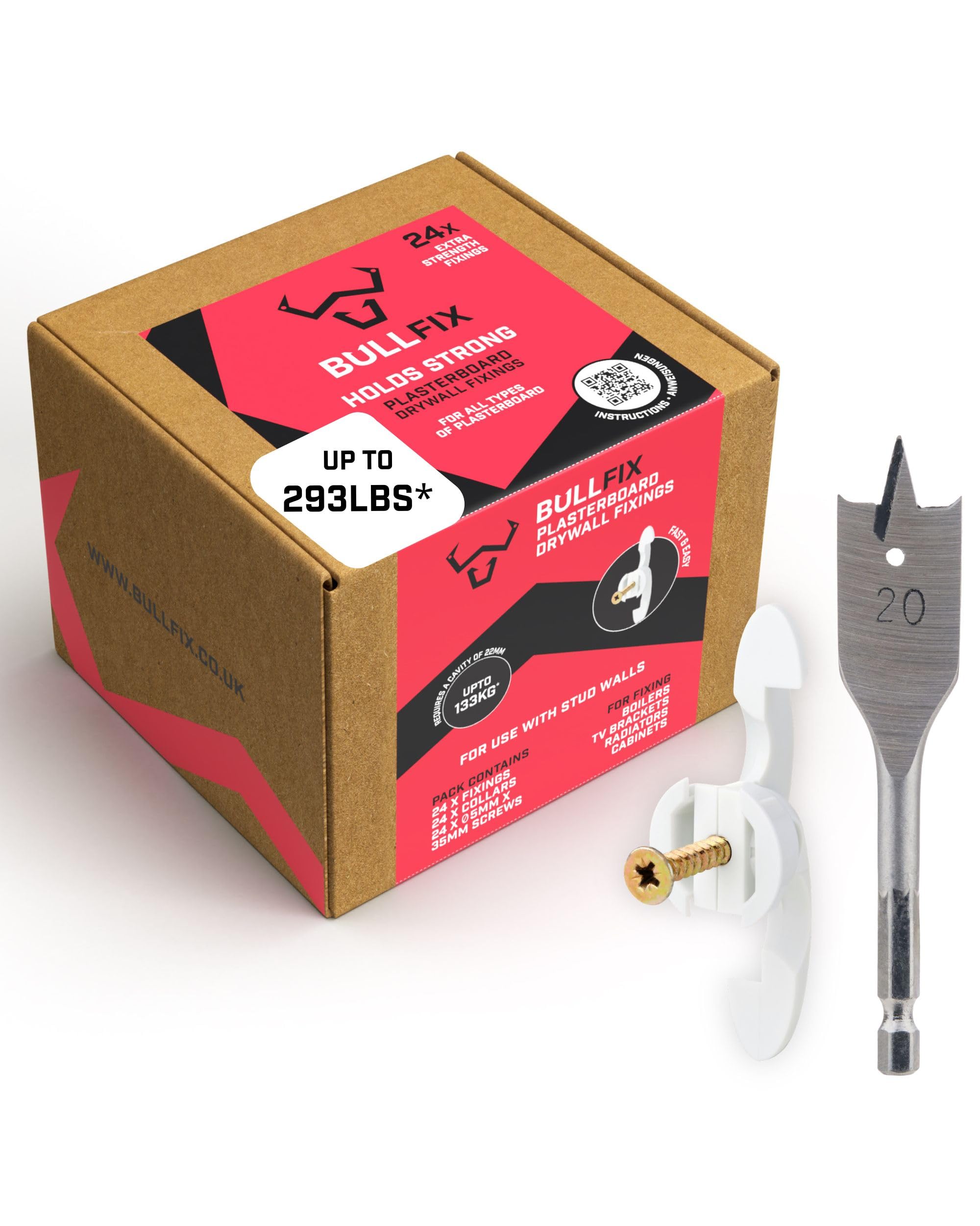 Extra Plasterboard Fixings Heavy Duty Pack - Drywall Anchor for Insulated Plasterboard, Stud & Hollow Cavity Wall Anchor Kit with Screws, Holds up to 133kg - 24 Pack