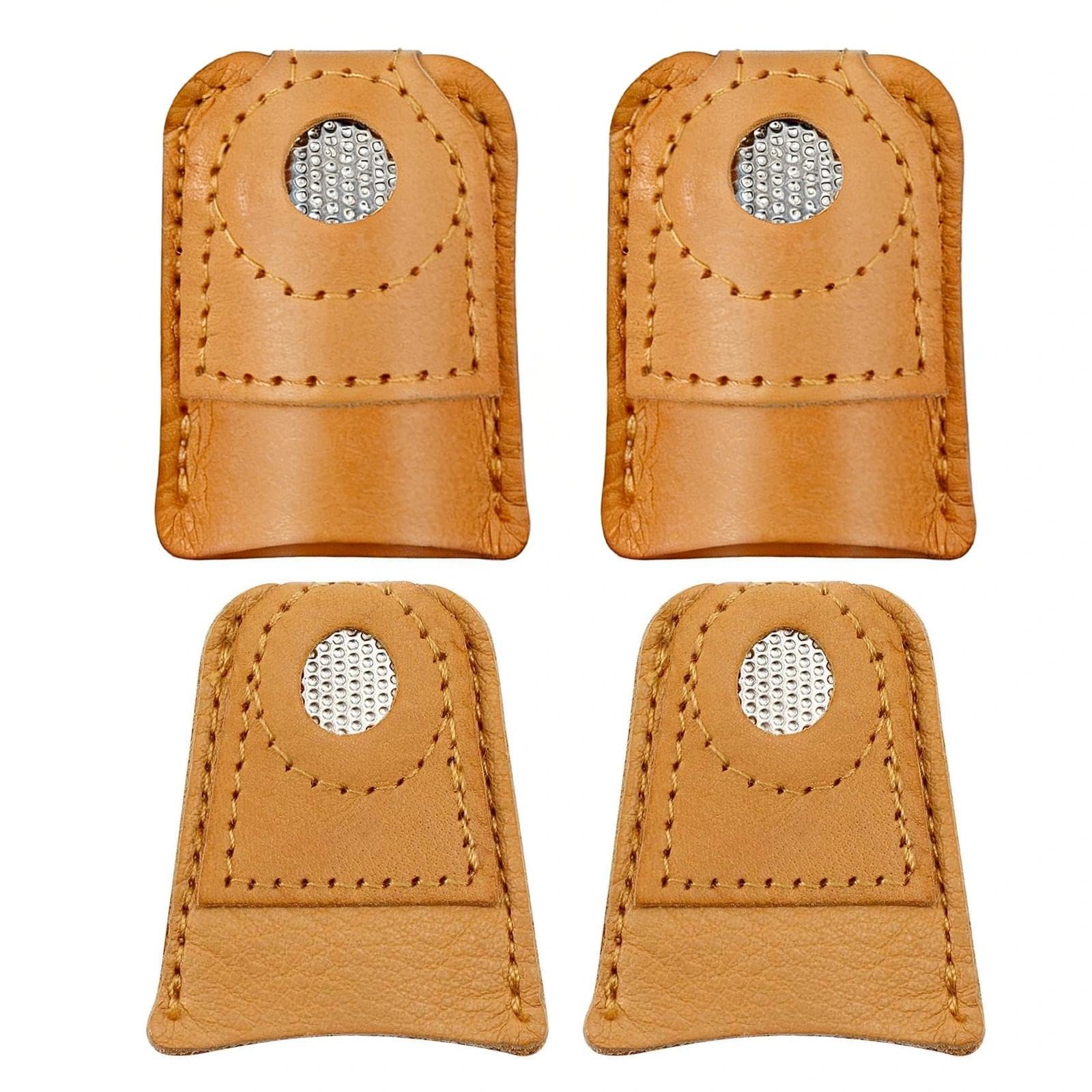 4PCS Leather Thimble Set - Hand Sewing & Craft Finger Protectors with Coin Design, Dual Sizes for Knitting, Quilting & DIY Tools