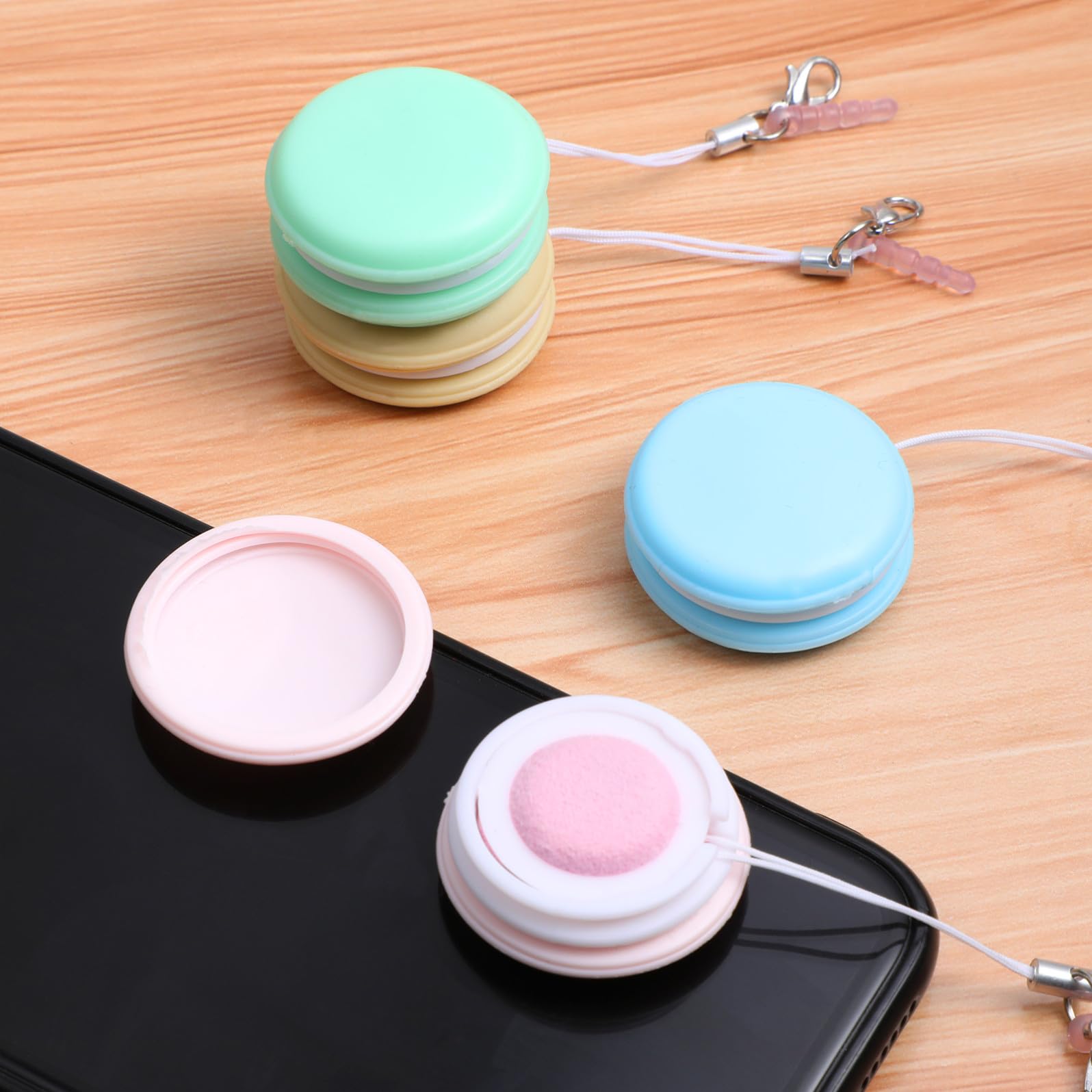 Pantalla de Teléfono Móvil Limpiador de Pantalla Doble Cara Macaron, Tela de Limpieza de Silicona y PP, 4 Unidades con Cordón