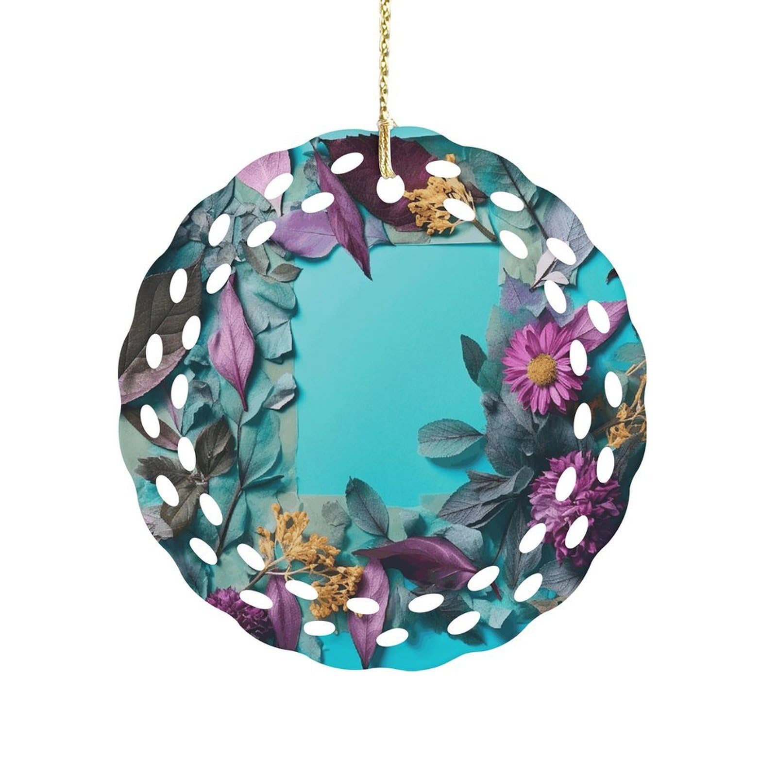 Fekiloot Women's Style Frame Of Flowers And Leaves Ceramic Ornaments 3 Inch Round,Holiday Keepsake For ,Girls,Pet Owners,Hanging Ornament Gifts Idea For Home