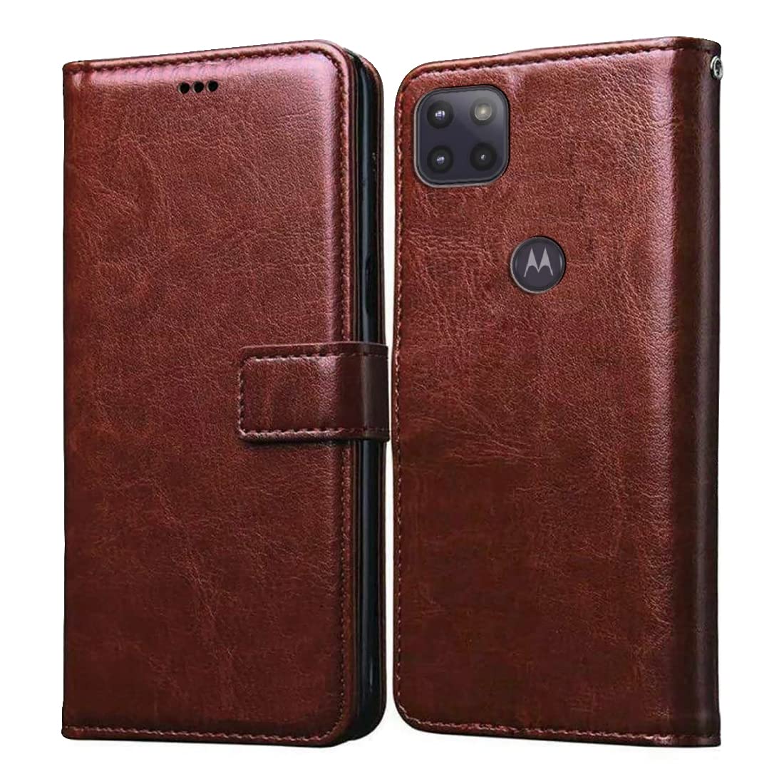 Casotec Flip Cover Back Case for Motorola Moto G 5G | Premium Leather Finish | Inbuilt Pockets & Stand | Flip Cover Back Case for Motorola Moto G 5G (Brown)