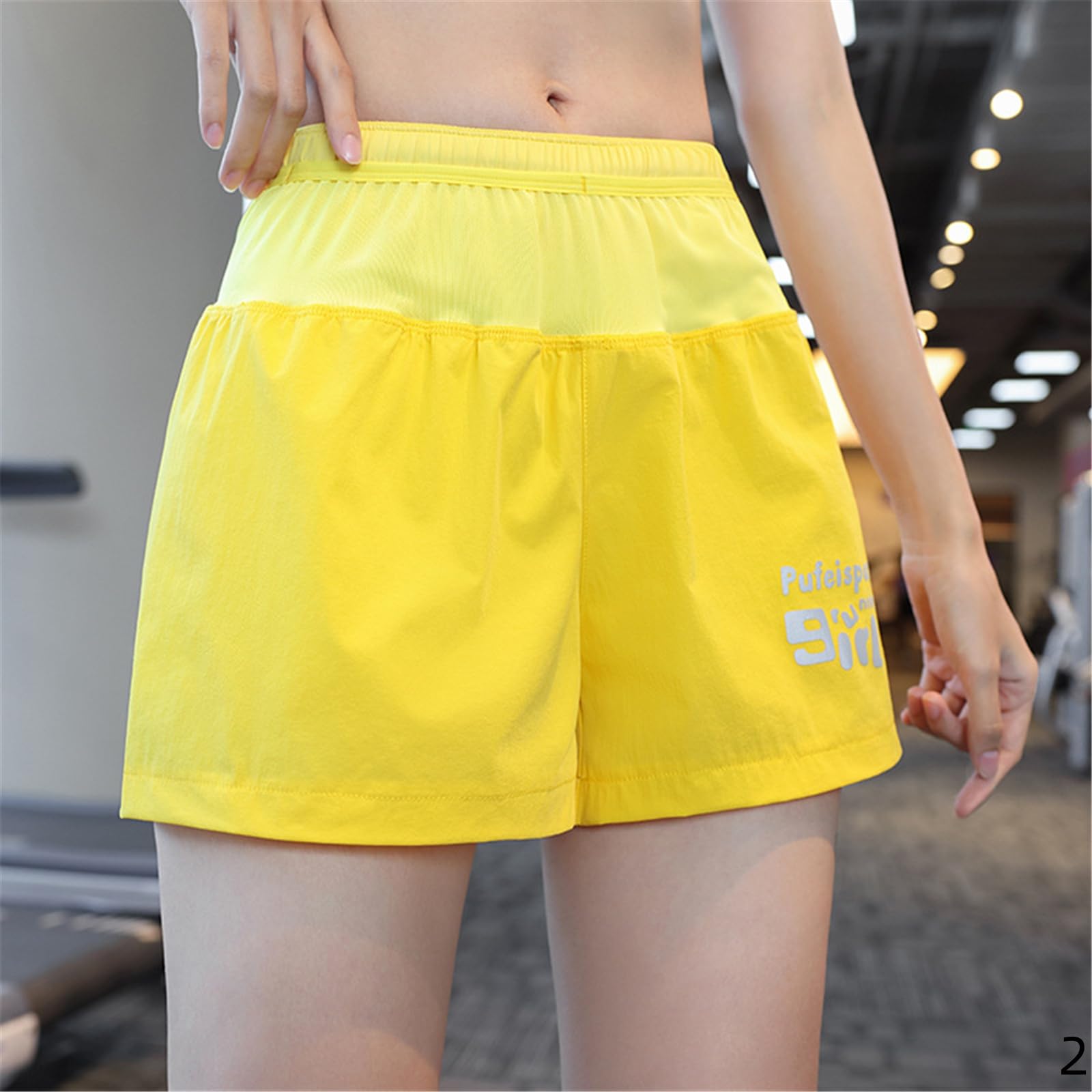Short Femme Shorts Sportifs pour Les Femmes en Été, À Séchage Rapide Et Un Extensible Respirant Filles Coulant Fitness-Jaune-m