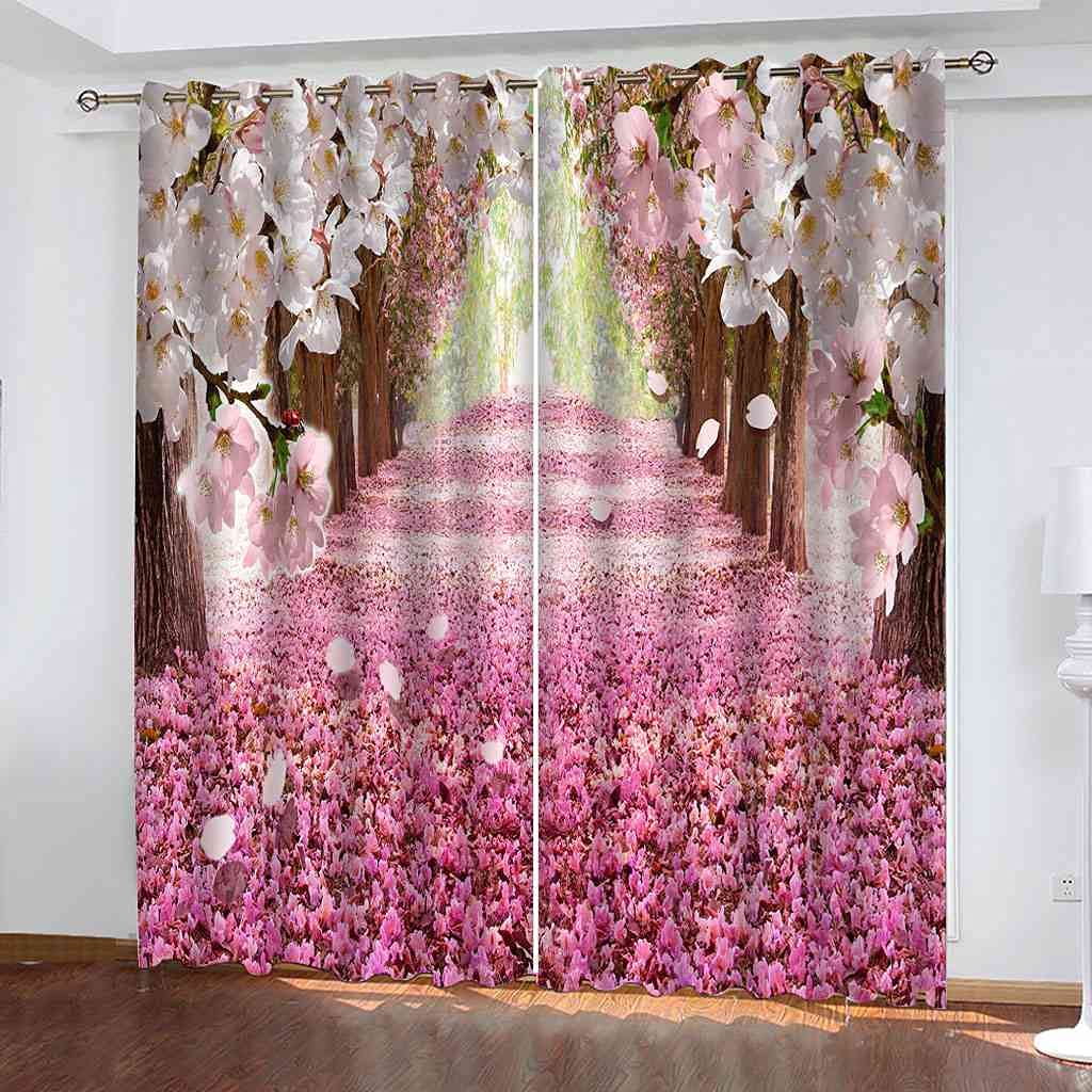 Rideau occultant à oeillets arbres roses thermique isolant phonique 200x160 cm