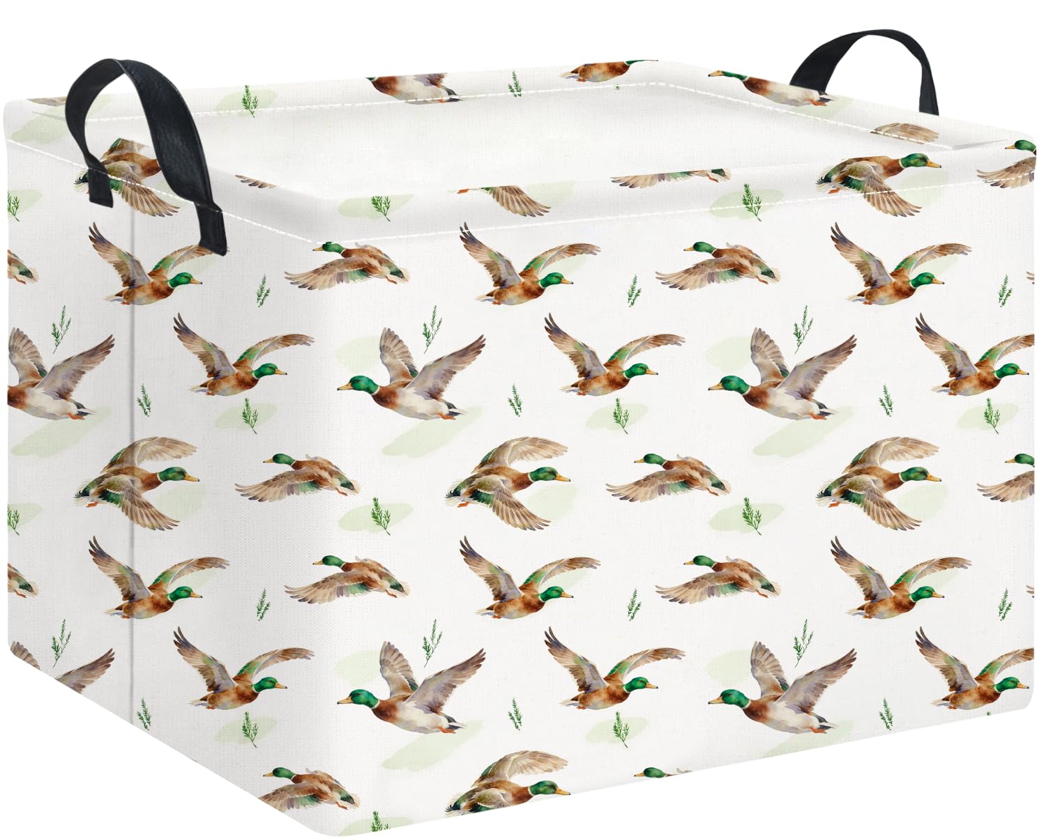 Rectangle Storage Basket with Handles,Collapsible Storage Bin,Books Box,Gift Basket(Flying Mallard)