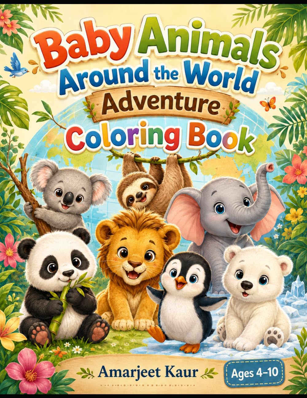 Baby Animals Around the World Adventure: Cute Animal Coloring Book for Kids Ages 4–10