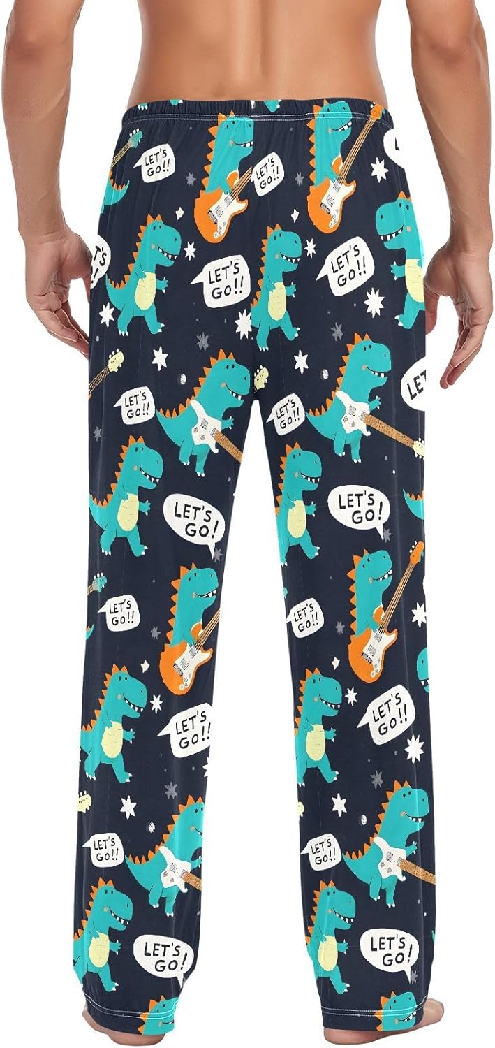 ALAZA Cute Dinosaurs Dino Music Men's Pajama Pants Men Cotton Pajama Bottoms with Pockets, S