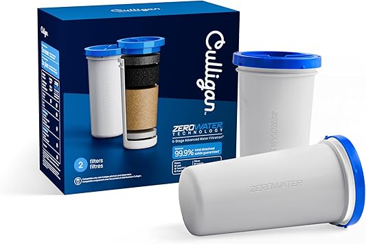 Culligan with ZeroWater Technology Replacement Filter 2-Pack, 5-Stage Advanced Water Filter IAPMO Certified to Reduce Lead, Total PFAS Forever Chemicals, Mercury, Fluoride, and Chlorine