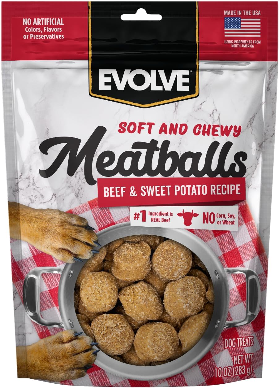 Evolve Classics Soft & Chewy Beef & Sweet Potato Dog Treat Meatballs, 10oz - Natural, Grain-Free USA Made
