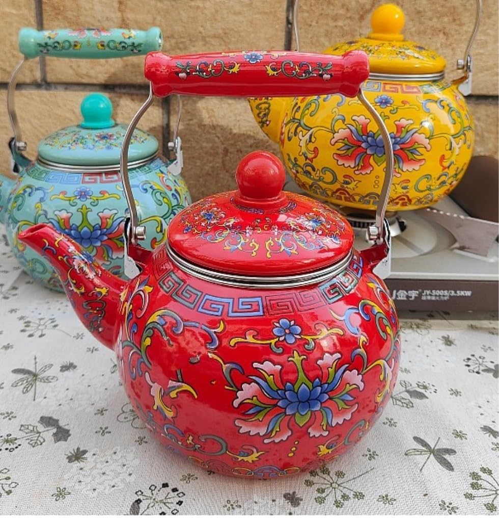 Czajnik Czajnik Do Herbaty Duży Emaliowany Kwiatowy Czajniczek Kwiat Na Stalowym Dzbanku Dzbanek Kawy Z Ceramicznym Uchwytem Naczynia Kuchenne