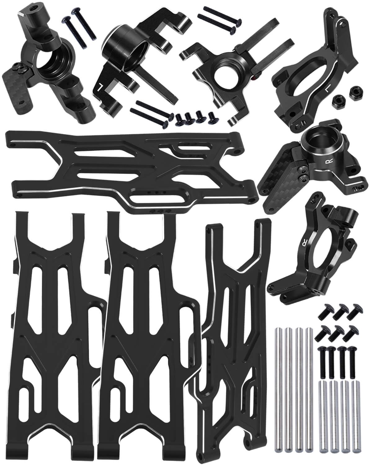 RC Aluminum Suspension Arms Set&Hubs Caster Blocks&Front Steering Block Knuckles&Rear Hubs Upgrades Parts for 1/10 Kraton/Outcast V2 4S BLX,Front Rear Suspension Arms Hops Up,Black