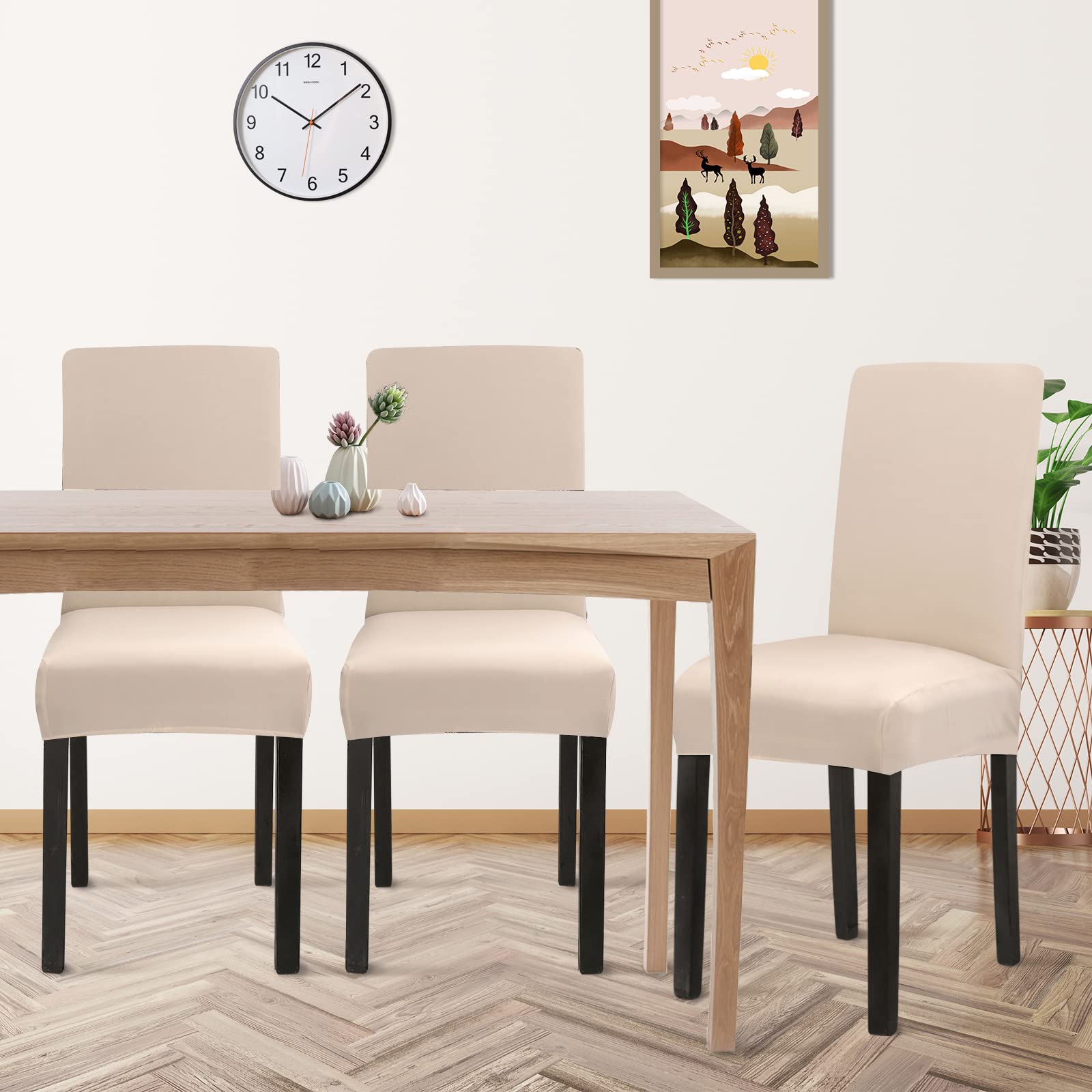 Jaotto Coprisedie con Schienale Impermeabile 6 Pezzi, Fodere Coprisedia Elasticizzati con Schienale per Sala da Pranzo, Moderna Vestisedia Lavabile Estraibile per Cucina Casa,Bianco Sporco