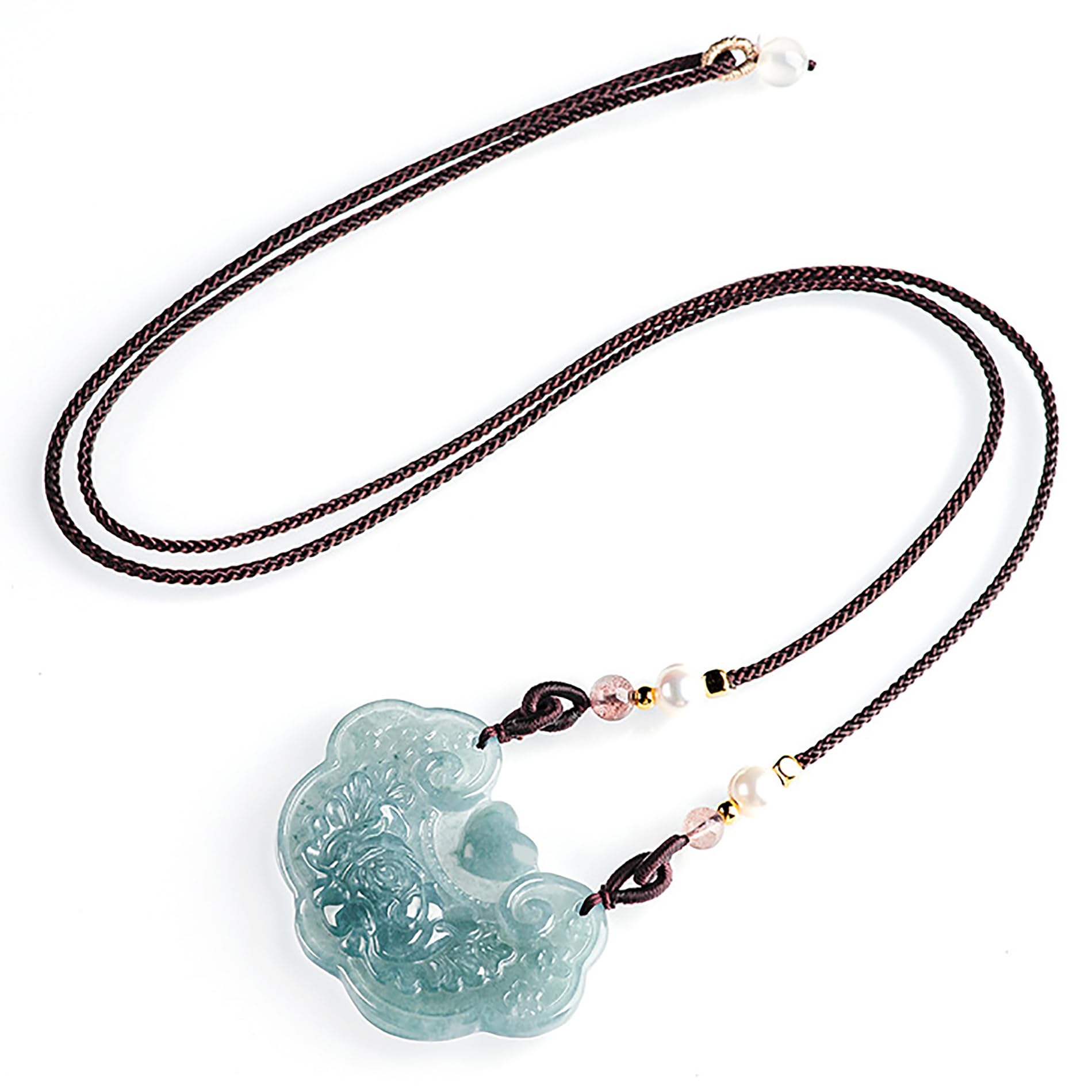 Collana di giada Feng Shui Collana di ricchezza Ruyi Lucchetto di longevità Livello A Fei Cui Giada Lucchetto di lunga vita Fiore di peonia Collana di cristallo intagliato Gioielli vintage for le vaca