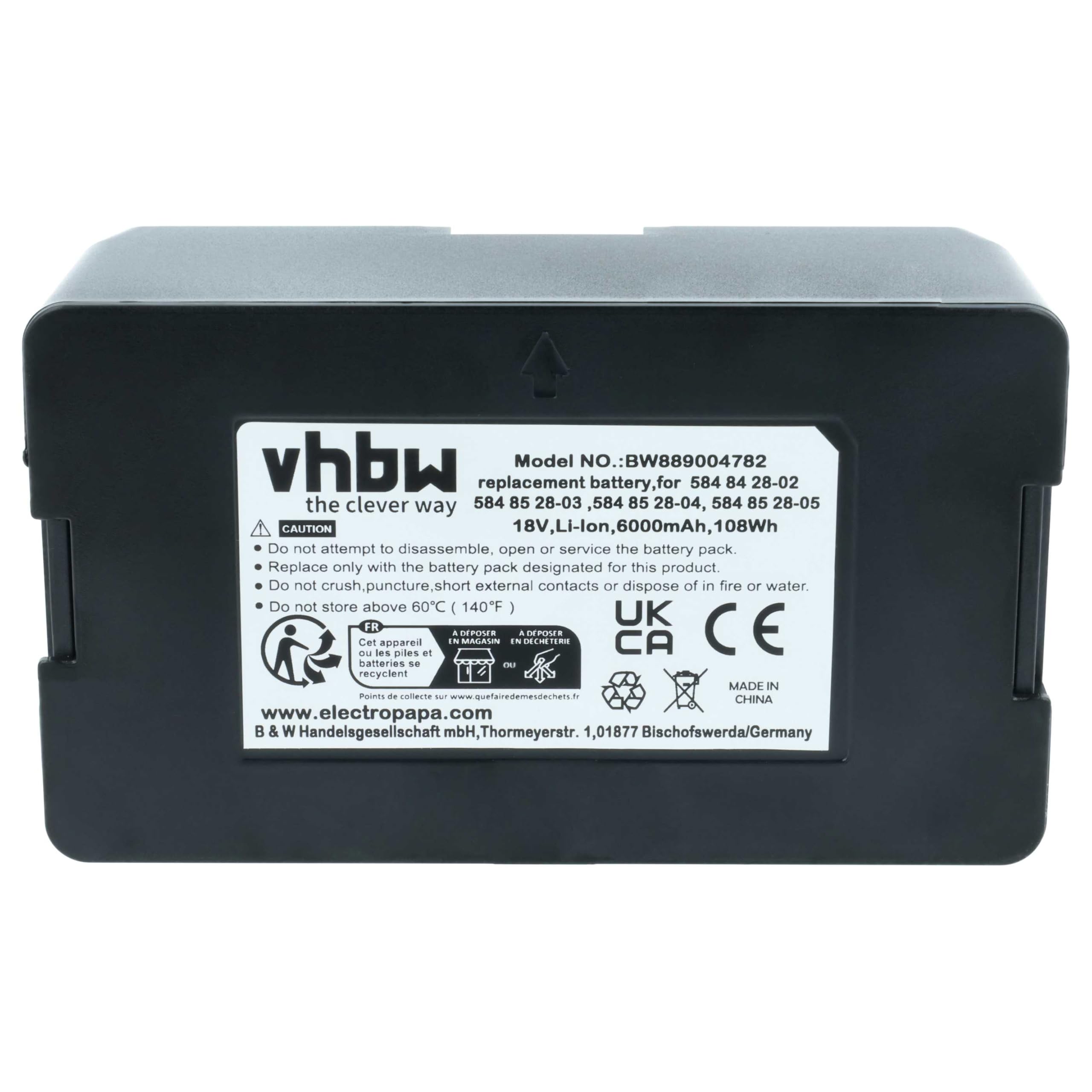 vhbw Batería Compatible con McCulloch Rob S800, Rob S400, Rob S500 Robot cortacésped 6 Ah, 18V Li-Ion