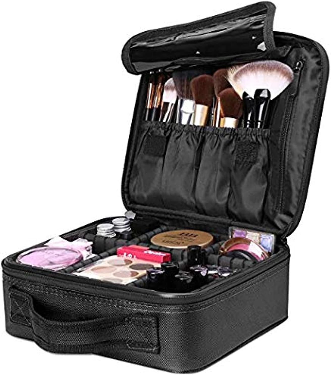 Onesea Travel Makeup Case, Cosmetic Organizer Bag Makeup Train Case With Compartment Makeup Bursh Set Storage Bag (Black)