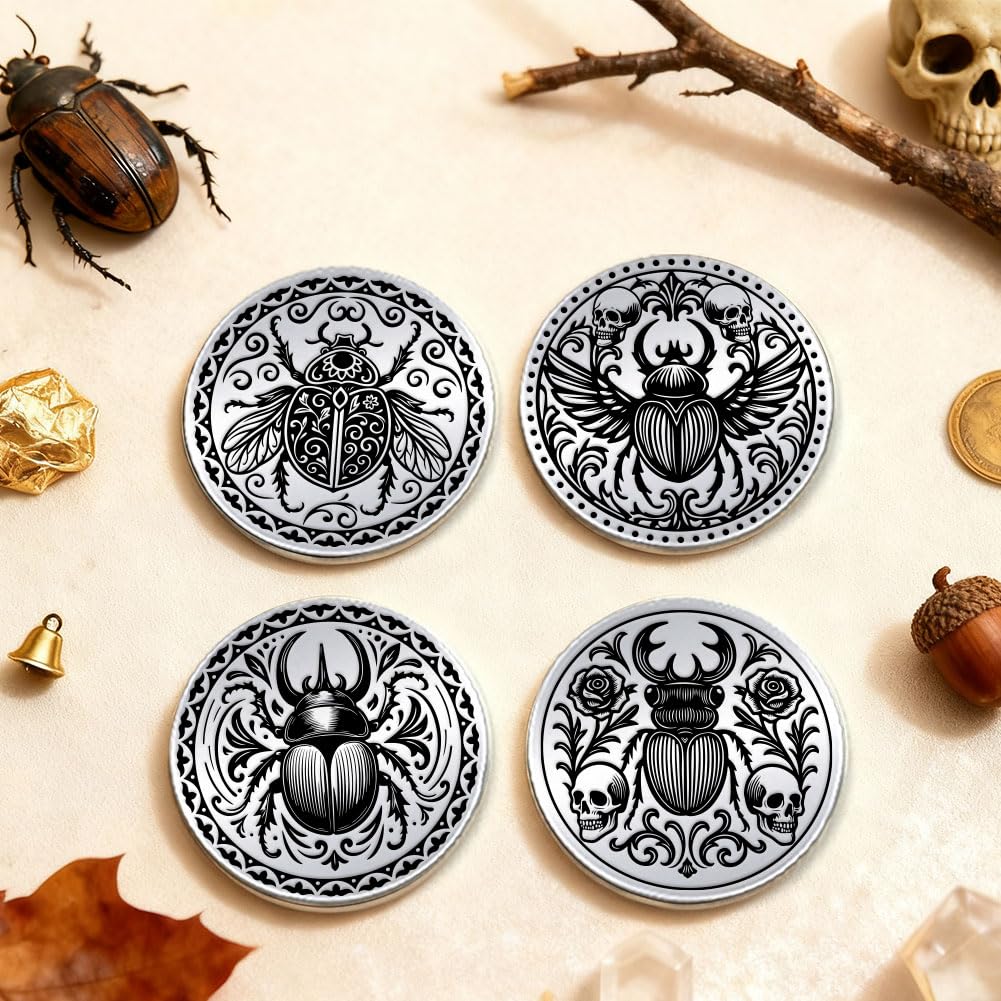 UNICRAFTALE 2Pcs Stainless Steel Double Sided Decision Coins Skull Scarab Coin Insect Theme Decision Coin Gifts with Paper Box for Women Men Commemorative Gifts - Image 2
