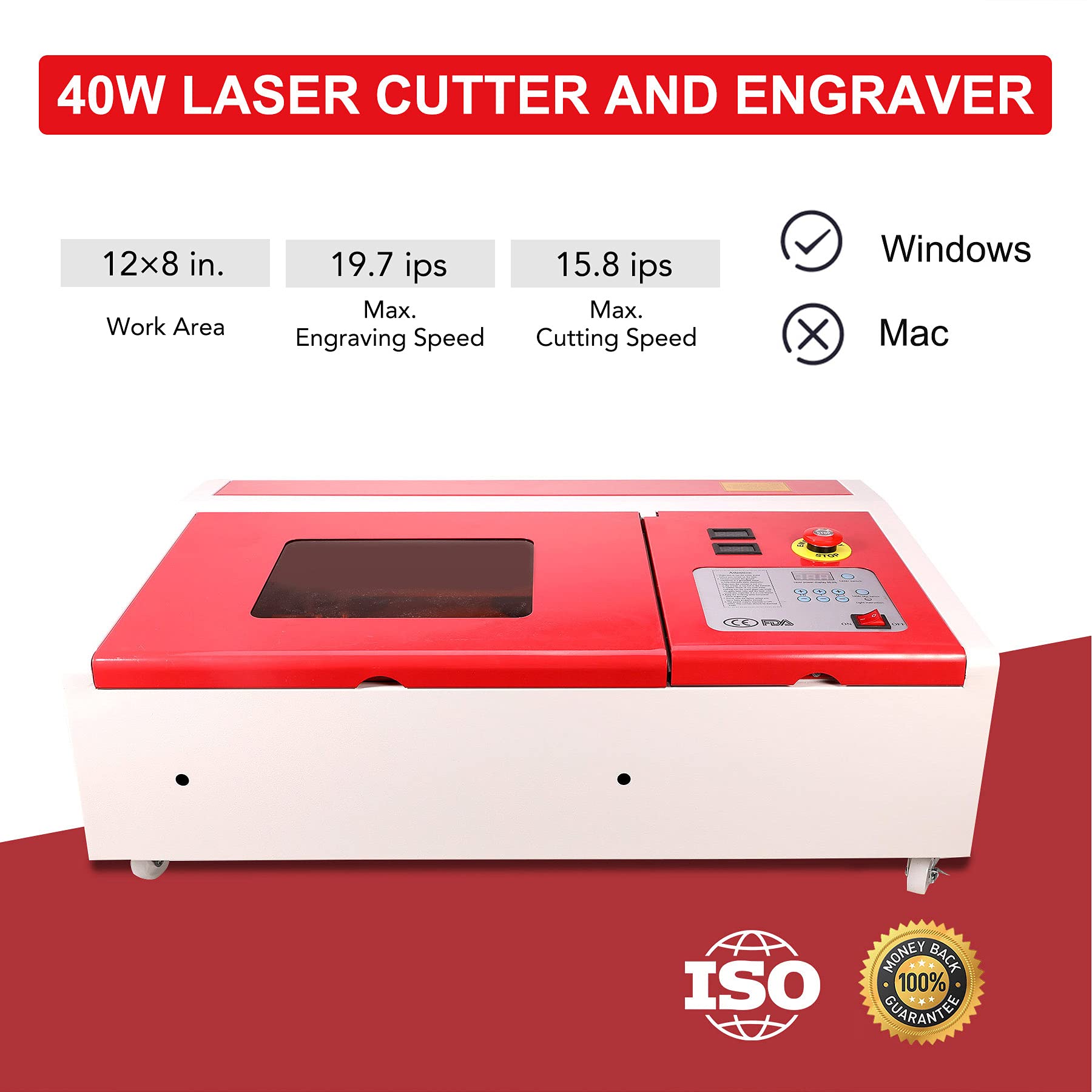 OMTech 40W CO2 Laser Engraving Cutting Machine, Digital Control 8" x 12