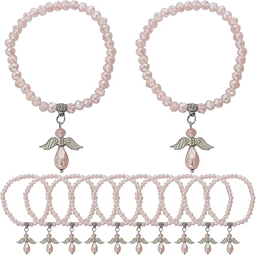 WE Pulsera con dije de ángel de cristal rosa 12 piezas - Bautizo favor/Bautizo/Recuerdos de Bautizo/Quinceañera/Baby Shower, Cristal, cristal