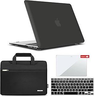 IBENZER Compatible with Old Version MacBook Air 13 Inch Case (2010-2017 Release). Models: A1466 A1369, Hard Shell Case&Bag&Keyboard Cover&Screen Film for Apple Mac 13, Black, CA-MA13-BK+3SP