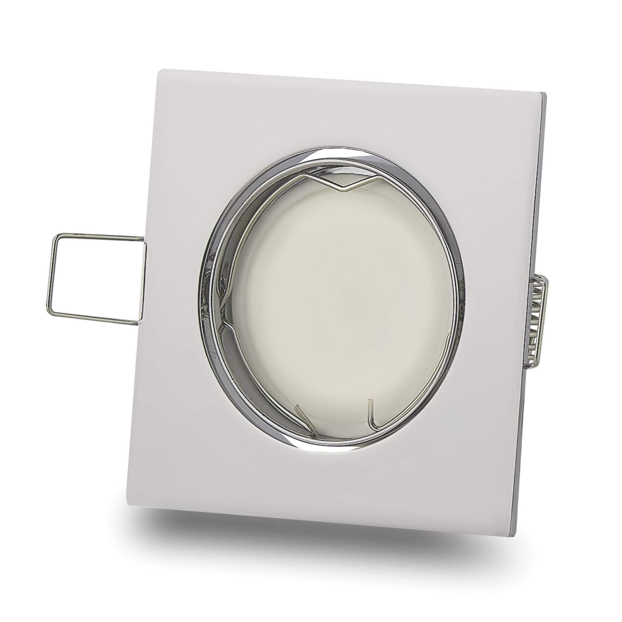 6 focos empotrables LED cromados cuadrados 9 W, blanco neutro 230 V plano – Foco empotrable GU10 orientable – Montaje por perforación 75 mm – Focos para techos – focos