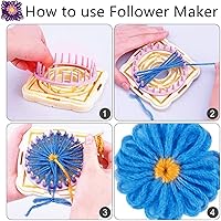 Vista 3 de RRigo Kit de telar de tejido, 8 telares de marco con 4 pompones para fabricar, lana de tejer, telares de tejer redondos/cuadrados, kit