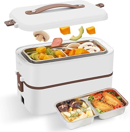 Amazon Esimen 2段炊飯器 超高速お弁当加熱ボックス 304ステンレス製 内層炊飯 ご飯とおかずが同時に炊ける炊飯器 蒸し卵 携帯ミニ炊飯器 一人暮らし 外食 自宅 職場でも大活躍 1年間の品質保証 2つの層 白い Esimen 炊飯器 通販