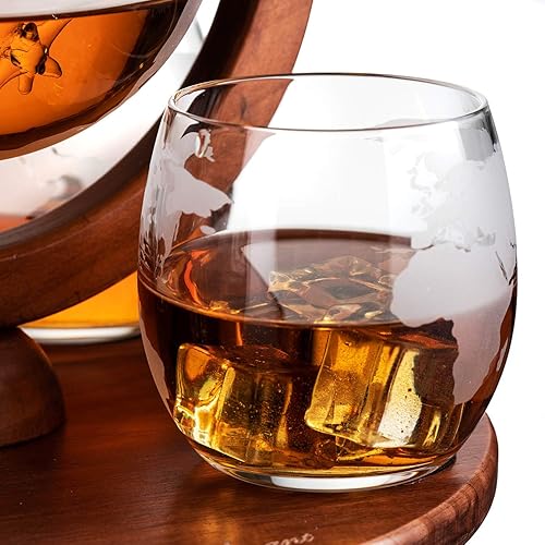 Miniatura 2 de Decantador del mundo grabado con globo de whisky, juego de regalo de whisky The Wine Savant con avión antiguo, piedras de whisky y 4 vasos de mapa