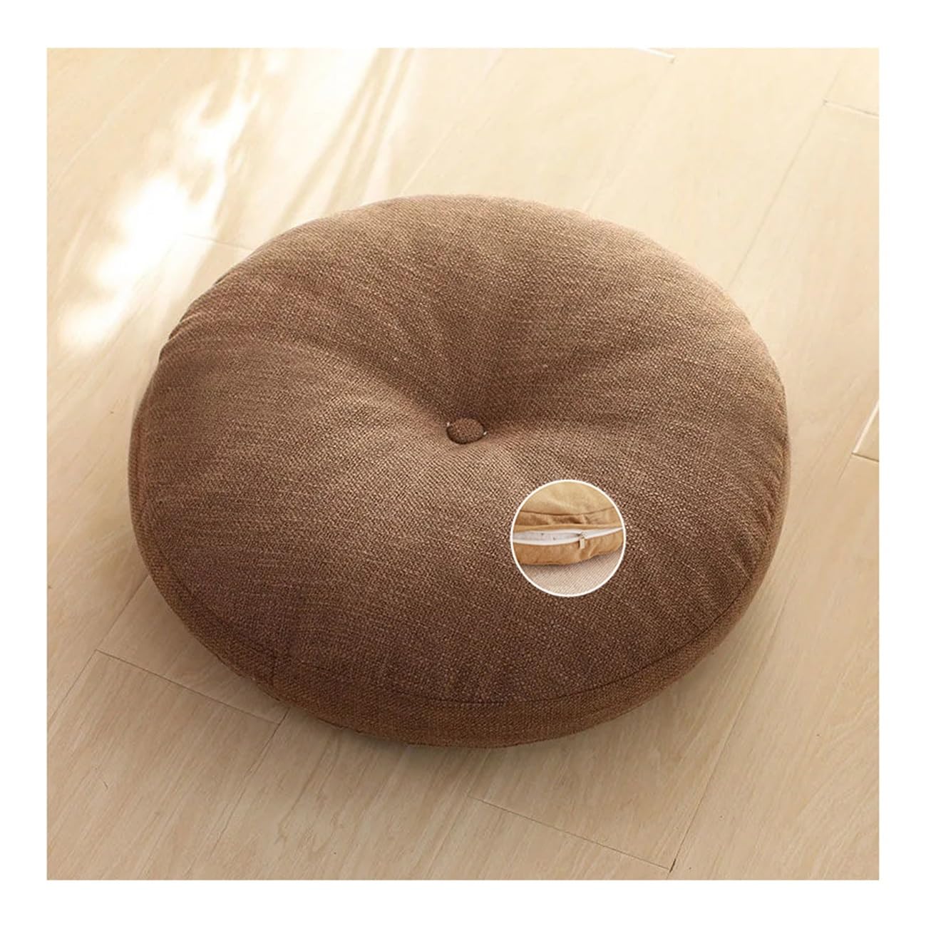 Japanese Tatami Floor Pillow Cushion Seating Pillows Detachable Yoga Cushions Pleated Solid Color Linen Round Seat Cushion Floor Pillow Cushion for Chair Pads Floor Cushion(Coffee,70 cm 28 inch)
