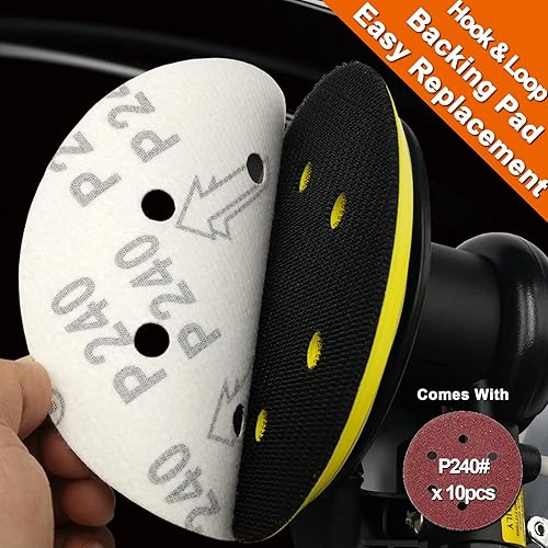 Miniatura 7 de MOMODA Lijadora orbital profesional al azar, lijadora neumática de doble acción de 6 pulgadas adecuada para servicio pesado y conectar a la