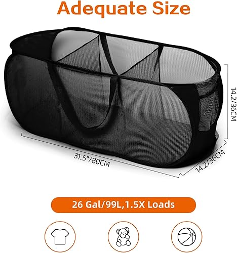 Miniatura 4 de Cestas plegables para la lavandería, cesta plegable de malla para lavandería, cesta de lavandería desplegable duradera, 3 compartimentos para