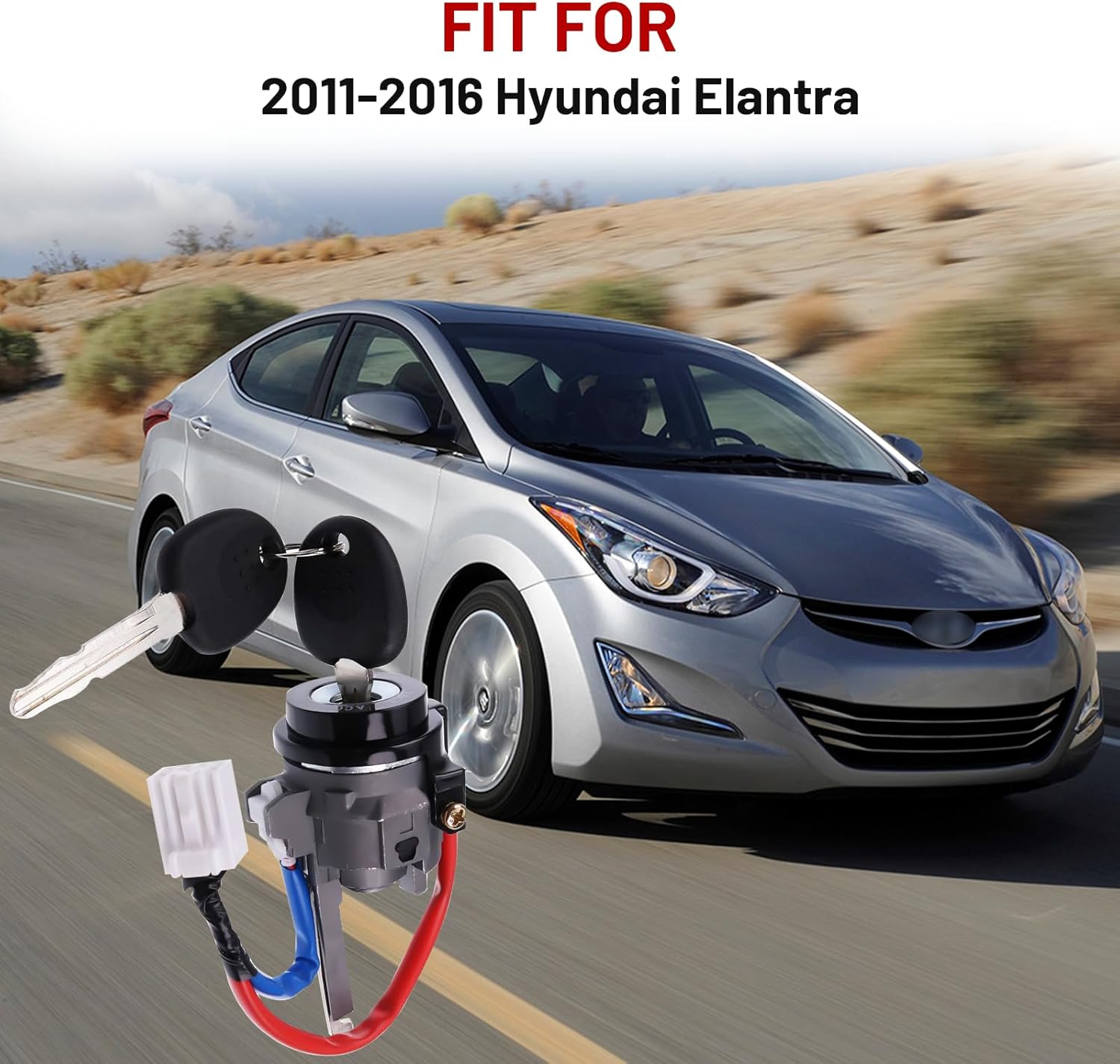 Car Lock Cylinder Set Compatible with 2011-2016 Hyundai Elantra 1.8L and 2.0L Models, with Ignition Switch/Front Left Door Lock / 2 Universal Keys - Replace 81910-3XA00