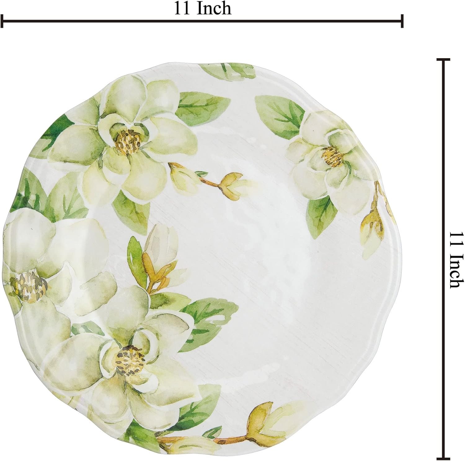UPware Magnolia Melamine Dinner Plate Set, Flower Shaped Plates for Main course, Pasta, and Salad, BPA-Free, Dishwasher Safe, Green, 11 Inch, Set of 6 - Image 5