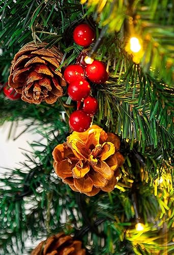 Miniatura 7 de Guirnalda de Navidad artificial de 9 pies para decoraciones de Navidad, conos de bayas, bolas de adorno, blanco cálido, 50 luces LED, para