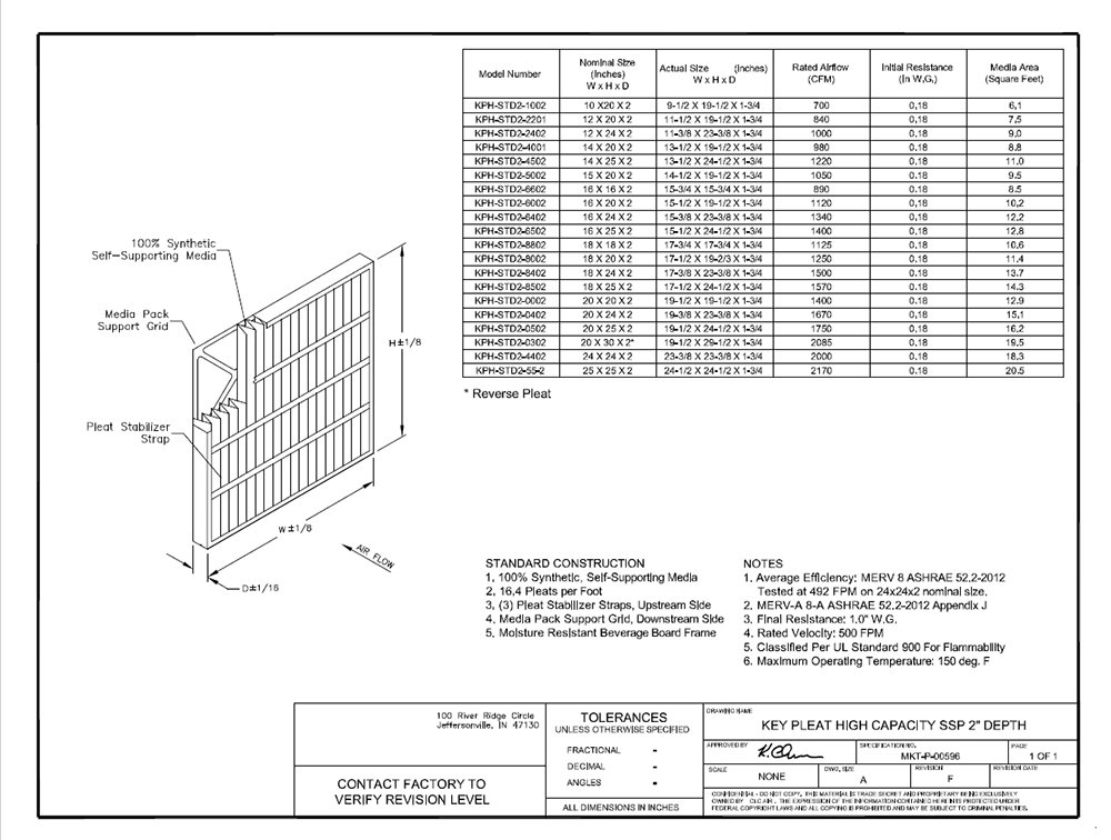 Sterling Seal KP-5251186262x2 Purolator Key Pleat Extended Surface Pleated Air Filter, Mechanical MERV 8, 20" W x 24" H x 2" D (Pack of 2)