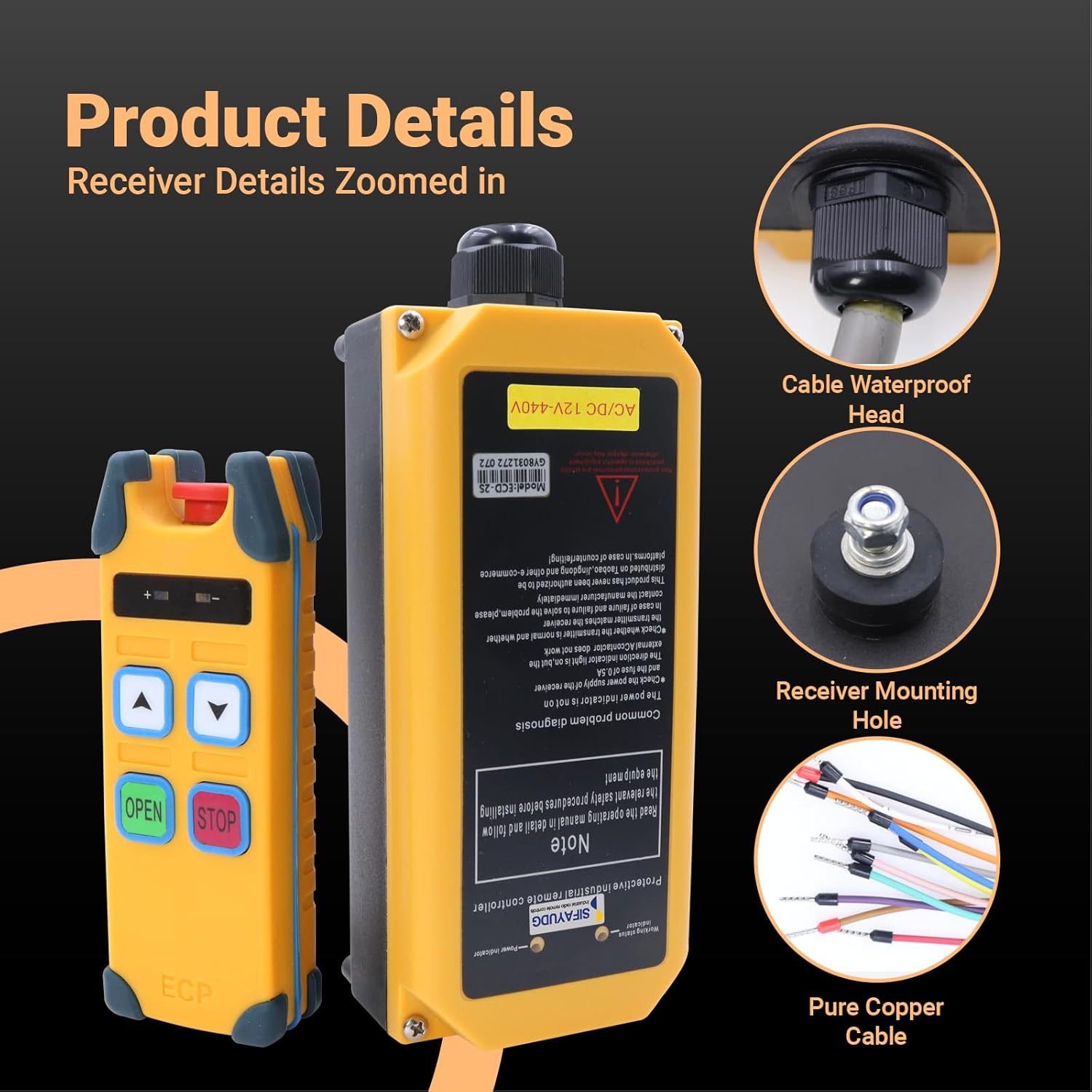 12V-440V Full Voltage Wireless Crane Remote Control 2 Channel Industrial Remote Control Wireless Remote Control Electric Hoist Winch Radio Remote Controll System (ECD-2S-2T-1R)