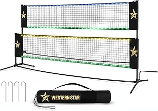Western Star Portable Net - LED Light-Up Pickleball/Volleyball/Badminton Fun - Portable Sports Net for Backyard/Outdoor - Battery-Powered Lights - Light Up and Play