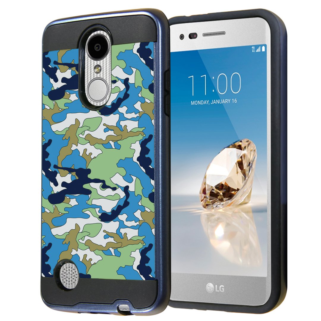 Capsule Case for LG Aristo, Fortune, Phoenix 3 [Cute Dual Layer Heavy Duty Slim Protection Tough Case Black Blue] for LG Aristo, K4 2017, K8 2017 - (Green Cartoon Camo)