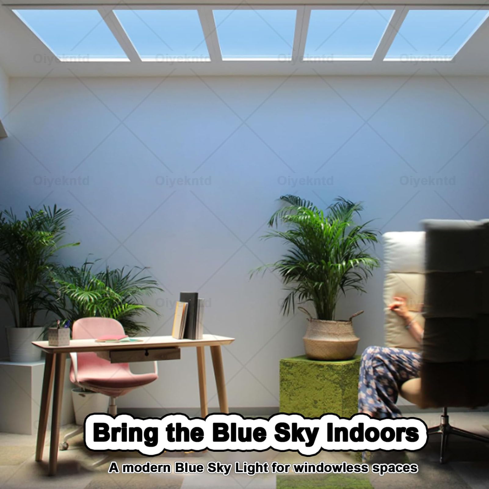 Lampada da soffitto "Blue Sky" (effetto cielo azzurro), lampada smart effetto cielo, lucernario a luce naturale, simulazione dei ritmi della luce diurna, temperatura di colore Embedded-32*122cm