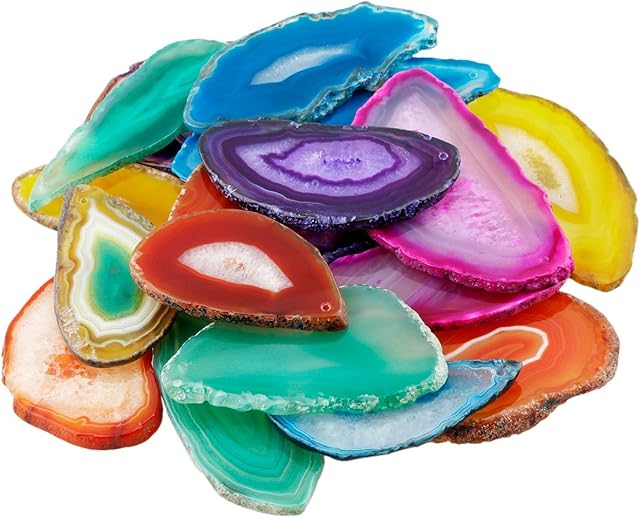 mookaitedecor 10pcs Assorted Agate Slices Pendants for Jewellery Making, Drilled Geode Slice Crystals and Gemstones for Healing