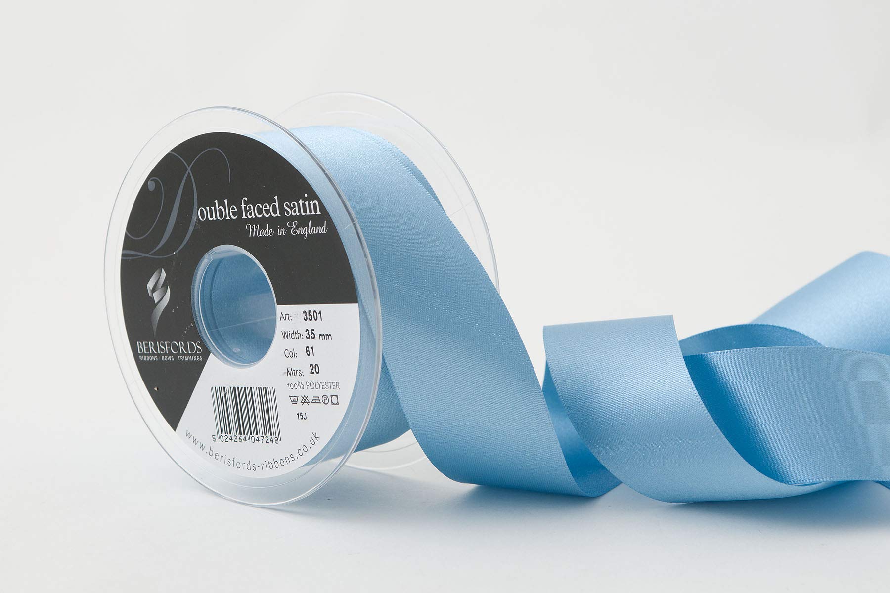 Berisfords Double FACE Poly Satin Ribbon, Dusky Blue, 35 mm