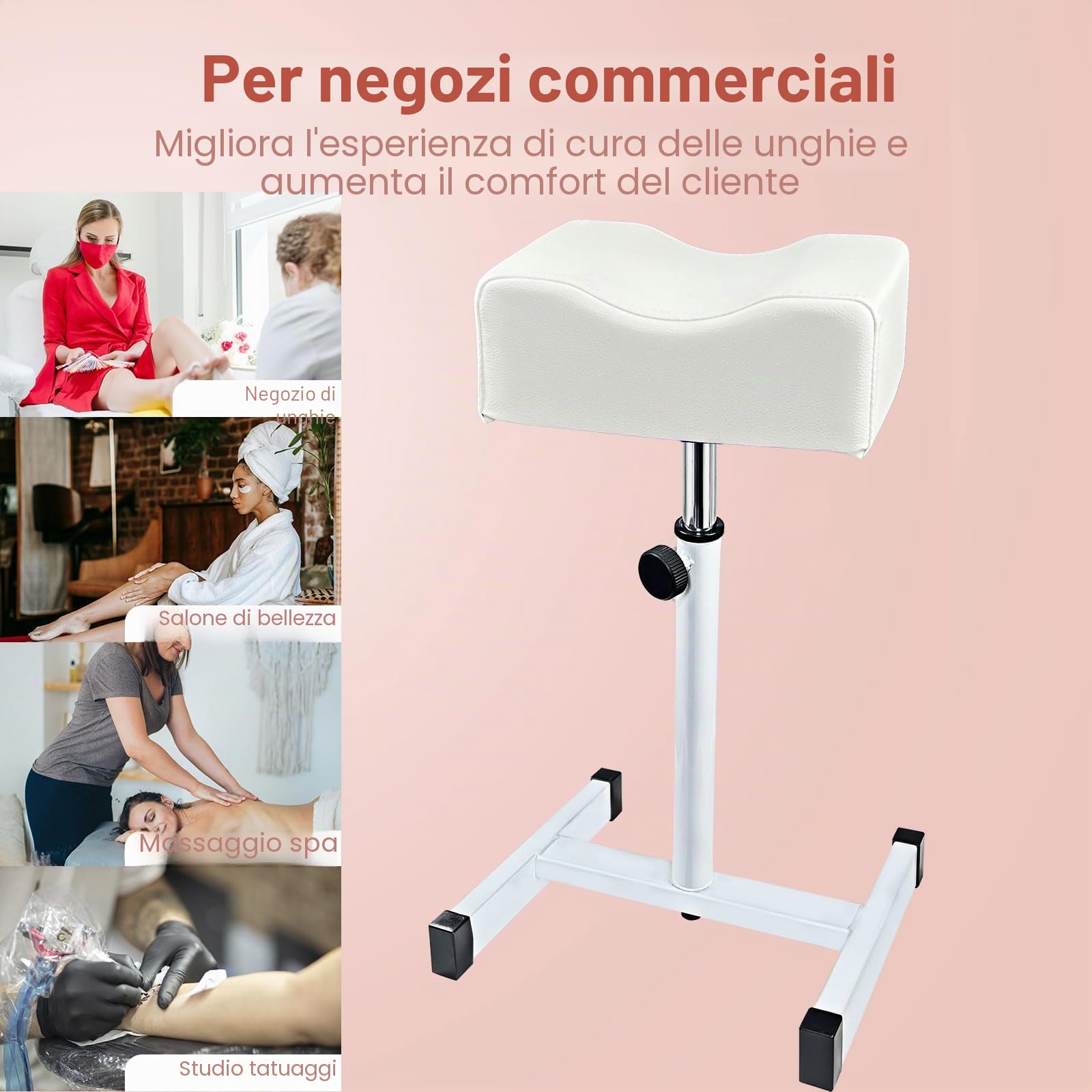 Sgabello per pedicure, per manicure, per la cura dei piedi, regolabile in altezza, per la cura dei piedi, per salone di unghie, massaggio spa, salone di bellezza, bianco