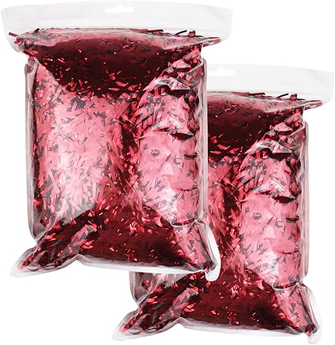 Goodma Cesta de polipropileno de 1 libra, triturados y hebras, confeti arrugado para envolver regalos de bricolaje y relleno de cesta (rojo)
