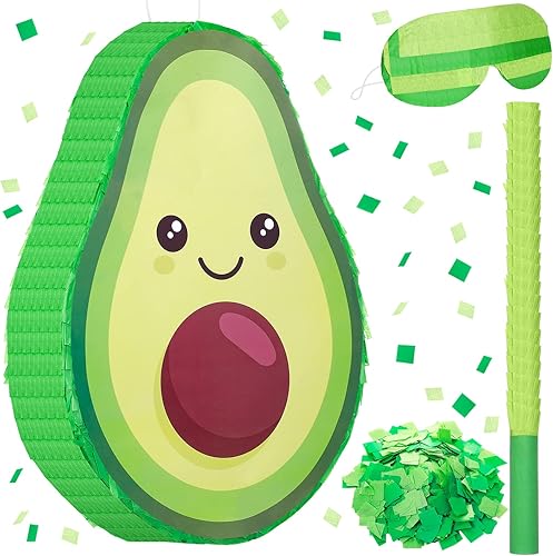 Sratte Decoraciones de piata de aguacate, 16 x 11 x 3 pulgadas, piñata de aguacate con palo para revelación de género, baby shower, fiesta de